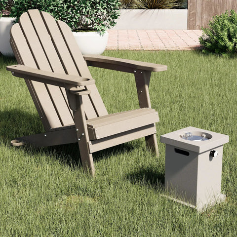 Portable Square 14 Inch Smokeless Fire Pit Table For Outdoor Patio And Backyard Heating 10000 BTU Fire Pit Table next to chair
