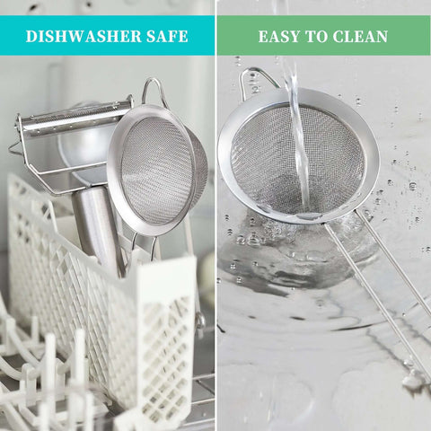 Ultra Fine Mesh Strainer With Handle Stainless Steel Kitchen Sieve 3.35 Inch in dishwasher and being rinsed with water