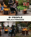 Groups enjoying the Smokeless Fire Pit For Outdoor Hangouts, 27.5 Inch X Series 24 Corten Steel Backyard Heater, Heavy Duty 62 Pound Build.