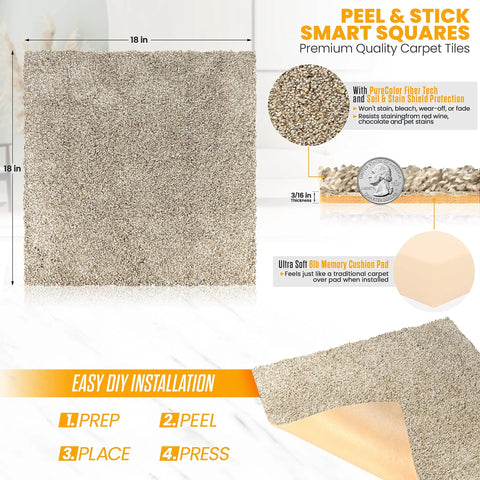 Peel And Stick Carpet Tiles With Built In Memory Foam Cushion For Ultra Comfort Easy DIY Install Soft Residential Carpet with 18x18 size