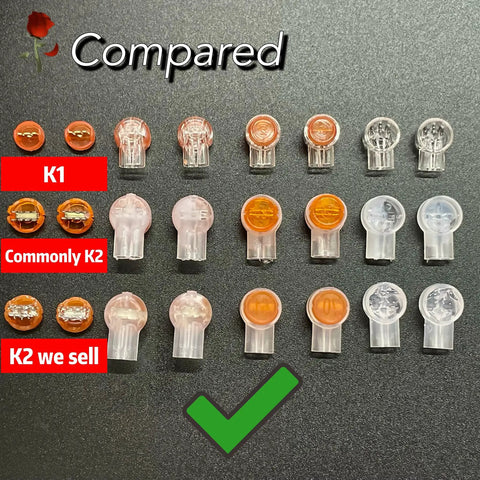 Comparison of 50 Pack UY2 K2 Gel Filled Waterproof IDC Wire Splice Connectors and other models.