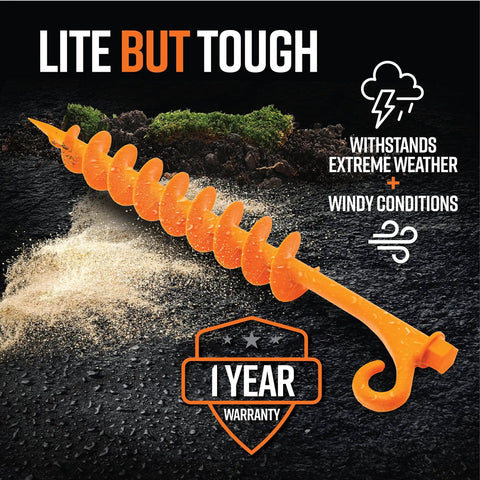 Orange Screw In Tent Stakes 12 Pack For Sand No Drill Needed Ground Anchors With Maximum Grip And Long Lasting Hold