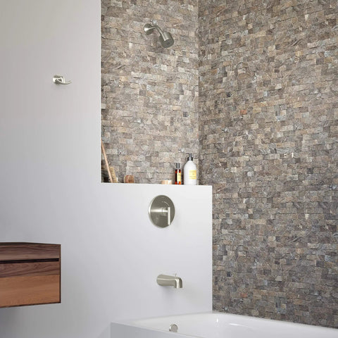 Bathroom with Single Handle Satin Nickel Tub And Shower Faucet Trim With 1 Spray Showerhead 1.5 GPM Flow 3502 Series