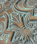 Close-up of Retro Copper Faux Tin Ceiling Tiles Pack Of 10 For DIY Drop In Or Glue Up Install, 2x2 Grid Fit, PVC Panels, Weathered Look