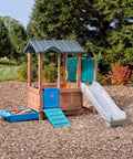 Woodland Adventure Playhouse With Slide And Swings Outdoor Kids Playset For Backyard Storage Drawer durable wood and plastic