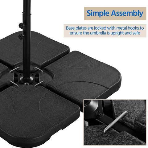 Heavy Duty 4 Piece 200Lb Beefy Cantilever Offset Umbrella Base with metal hooks, interlocking plates, water or sand fillable