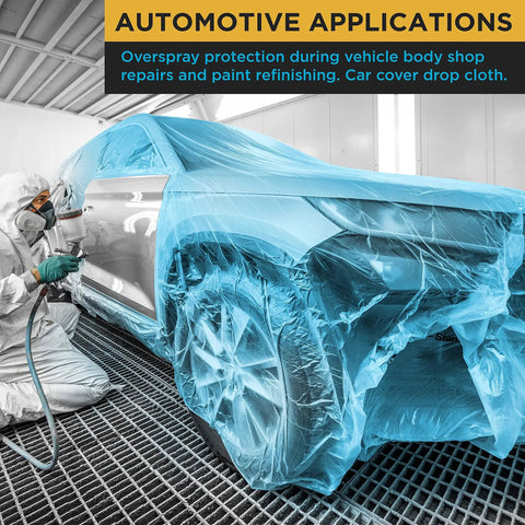 Blue Protective Masking Film Cover For Painting Projects Overspray Shield Paintable Plastic Sheeting Roll 20 Feet By 250 Feet 10 Micron Thin Electrostatic Cling Auto And Home Painting Protection For DIYers covering car during paint job