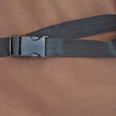 Close-up of click-close buckle on Ultimate Waterproof Round Patio Table And Chair Set Cover, showing durability and secure fastener