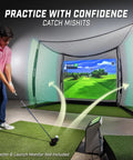 Man practicing golf with Backyard Golf Practice Net Cage 10x8 Ft Enclosed Swing Zone with side and top netting impact screen