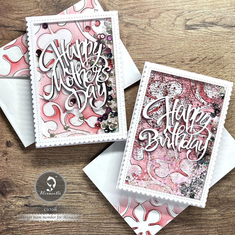 Happy Mother's Day and Happy Birthday cards with scalloped borders using 24 Piece Nesting Frame Die Cut Set for card making.