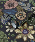 Slay Your Walls With This Dope Blue Boho Wallpaper Peel And Stick Vintage Floral Pattern Removable Self Adhesive Vinyl Roll For Bedroom Bathroom DIY Refresh Smooth Operator Vibes Upgrade Game close-up of rolled wallpaper showcasing dark blue floral design.