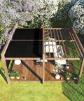 Overhead view of a patio with a partial cover using a 5 Foot By 50 Foot Black Fence Privacy Screen Windscreen Cover Netting Tarp Shade Cloth For Outdoor Use Commercial Grade 170 GSM Virgin HDPE UV Stabilized Cable Ties Included Custom Size Available.