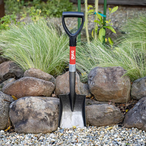 Compact Mini D Handle Square Head Shovel With Soft Grip, Go To Handy Lightweight Yard Tool, Heat Treated Steel, Red Black Finish