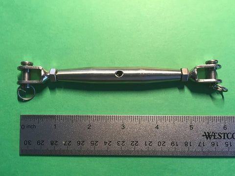 Top Shelf Marine Grade 316 Stainless Steel Turnbuckle Rigging Screw With Jaw To Jaw Ends M6 Quarter Inch, heavy-duty, rustproof.