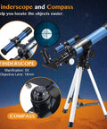 Portable Telescope For Kids And Astronomy Beginners 40 By 400 With Tabletop Tripod And Two Eyepieces Finderscope Compass Space Gift For Stargazing For Night Sky Observation, telescope with finderscope and compass