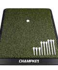 Premium Synthetic Turf Golf Hitting Mat With Heavy Duty Rubber Base And 16mm True Turf Surface That Feels Like Real Fairway Or Tee Box Includes 9 Plastic Tees And 1 Rubber Tee Holder Dark Green Pro 13x17 shown with accessories