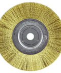 6 Inch Narrow Face Crimped Wire Wheel With Brass Fill For Light To Medium Cleaning And Deburring Of Soft Nonferrous Parts, 5/8 To 1/2 Inch Arbor, Pack Of 2, Made In USA, close view