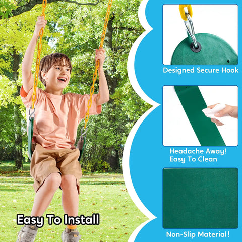 Child on 2 Pack Green Swing Seats Heavy Duty With 66 Inch Chains And Snap Hooks For Kids Outdoor Swing Set Replacement