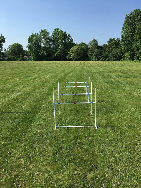 Portable Four Jump Dog Agility Set With Adjustable Bars And Cups, 36 Inch Wide Jumps, Height Range 4 To 32 Inches, Easy Assembly, USA Made