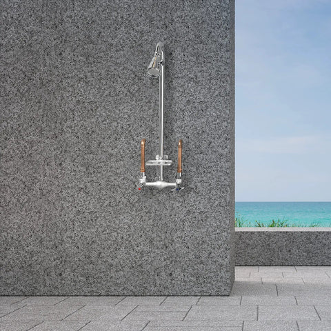 Outdoor Shower Kit With Soap Dish, Rust and Corrosion Resistant Brushed Nickel Finish, Dope For Poolside, Patio, Beach House Or Lake Cabin
