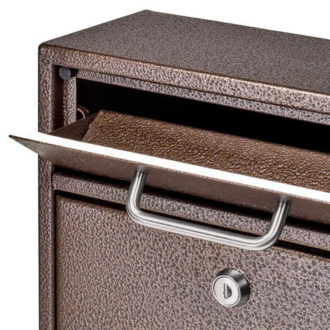 Heavy Duty Steel Locking Mounted Mailbox For Office Drops And Interoffice Mail, Bronze Tamper-Proof Wall Mount with Open Door and Lock