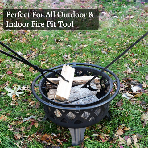 40 Inch Fire Poker And Log Grabber Set For Fire Pits Must Have Backyard Outdoor Indoor Bonfire Gear in use with firewood in pit