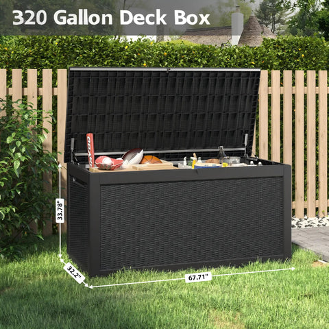 320 Gallon Outdoor Storage Box Resin Deck Box Waterproof For Patio Furniture Garden Tools And Pool Supplies Lockable