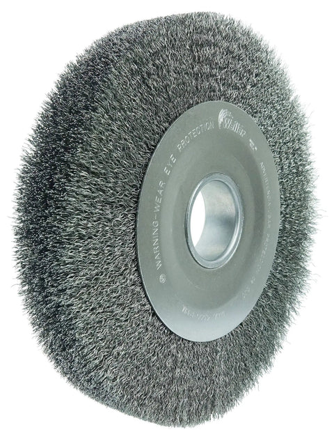 10 Inch Wide Face Crimped Wire Wheel With.0118 Inch Steel Fill, 2 Inch Arbor, Flexible Brushing For Deburring And Light Duty Cleaning