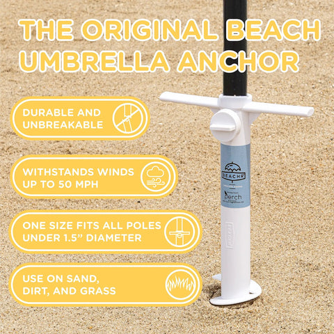Universal Beach Umbrella Anchor Spike For Sand, Windproof Up To 50 MPH, Rust Resistant And Easy To Install, White 10 Inch