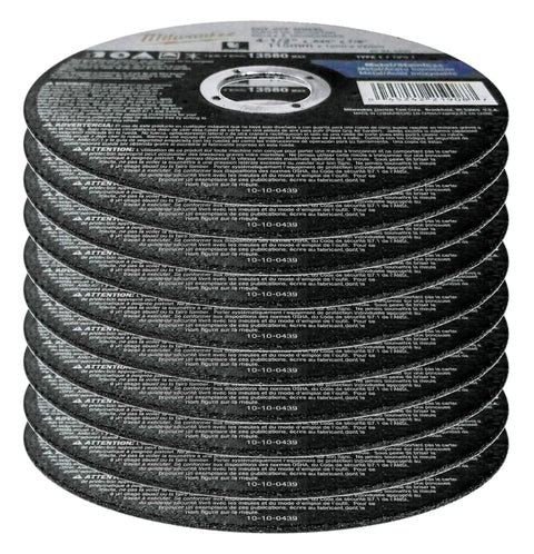 Stack of Ten Pack Ultra Thin 045 Inch Metal And Stainless Steel Cutting Wheels For Grinders Four And A Half Inch Flat Cut Off Wheels