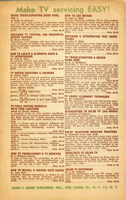 Hands On Guide To Obtaining And Interpreting Test Scope Traces for TV Receivers and Radios, book page listing other manuals.