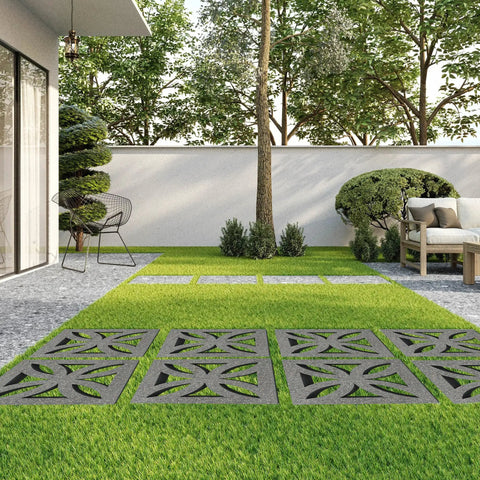 DIY Concrete Wall Block Mold for Decorative Bricks installed in garden landscaping, showcasing reusable durable ABS mold use.