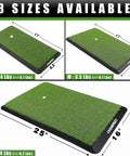 Three sizes of Premium Synthetic Turf Golf Hitting Mat with Heavy Duty Rubber Base and Real Fairway Feel 16mm True Turf Surface.