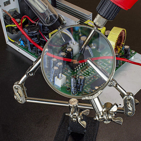 Adjustable Soldering Helping Hand With Pro Grade Magnifying Glass Third Hand Solder Aid Wire Station Stand With Dual Alligator Clips And Heavy Base Beading And Jewelry Making Tools Solder Holder For Precision Work magnifying circuit board