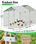Beefy Metal Chicken Coop For 9 To 13 Hens Outdoor Run With Heavy Duty Frame, Waterproof PE Cover, Sun Shade, Dual Lock, 6.6Ft x 9.8Ft