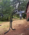 Side view of Zip Line Trolley With Brake Featuring The Real Deal Patent No Wear Braking System installed on zip line.