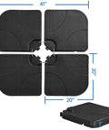 Top view of Heavy Duty 4 Piece 200Lb Beefy Cantilever Offset Umbrella Base fillable with water or sand, black square plates