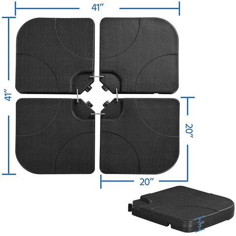 Top view of Heavy Duty 4 Piece 200Lb Beefy Cantilever Offset Umbrella Base fillable with water or sand, black square plates