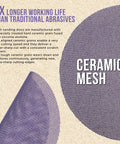 Top Shelf 120 Grit 5 Inch Purple Ceramic Mesh Sanding Discs Sticky Hook And Loop Backing For Random Orbital Sanders Box Of 30 close-up view of ceramic mesh surface