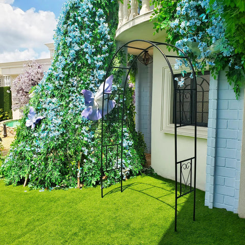 Powder Coated Iron Garden Pergola Arbor Built For Climbing Plants Pro Grade Trellis Archway in outdoor setting