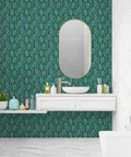 Emerald green Peel And Stick Backsplash Tiles for Easy DIY Kitchen And Bathroom Makeover, 3D PU Gel Vinyl Self Adhesive, Style 70 in bathroom.