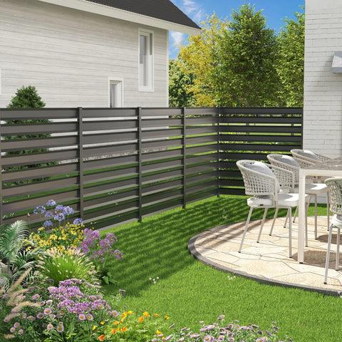Black Metal Outdoor Privacy Screen Fence Panels 42 Inch High 38 Inch Wide Two Panel Enclosure For Air Conditioner Trash Can