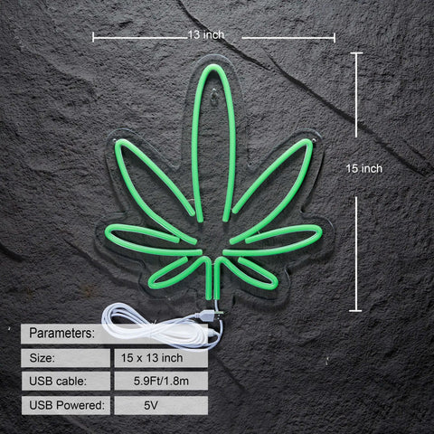 Lit Cannabis Leaf Neon Sign For Wall Decor With Dimmable USB LED Light Hemp Leaf Bar And Man Cave Accent 38x33 Cm Acrylic Board Flexible Silicone Neon Strip 5V USB Power