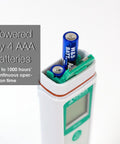 Value Series EC20 Conductivity Pocket Tester Kit With BPB Sensor Auto Calibration And Auto Temperature Compensation 0 To 20 mS Per Centimeter 1 Percent FS Large Clear LCD Compact Portable Meter For Water Quality, top battery compartment with 4 AAA batteries