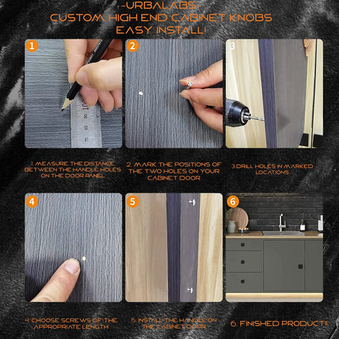 Step-by-step installation guide for Modern Square Curved Matte Black Cabinet Knobs Pack of 10 Solid Zinc High End European Style Drawer and Door Pulls for Kitchen Cabinets Dresser and Furniture with Hardware Kit for Easy Mounting.