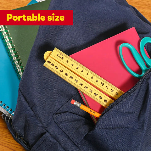 Folding Meter Stick With Inches, Centimeters, Millimeters And Meters For Quick Imperial And Metric Measurements in a backpack