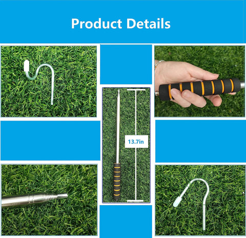 Telescoping Pickup Tool With Two Hooks Extends Up To 9.8 Feet, Lightweight Wire Reacher Grabber Rod details and dimensions