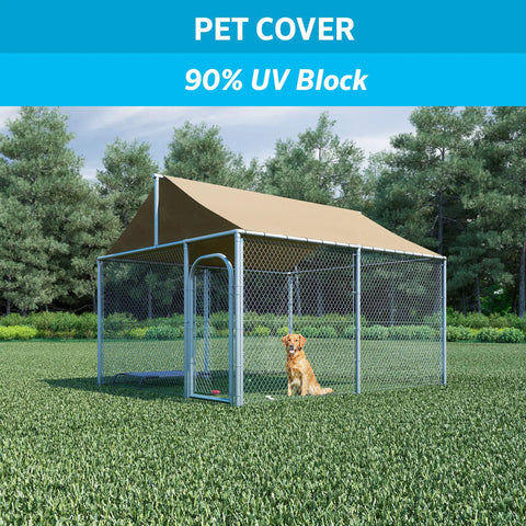 Pet area with Ninety Percent UV Blocking Heavy Duty Outdoor Shade Fabric, breathable HDPE cover, 6x100 ft in wheat, keeps it cool