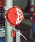 Rotating Gate Valve Lockout for 2 to 5 Inch Valve Handles ABS Safety Lockout Device installed on industrial valve