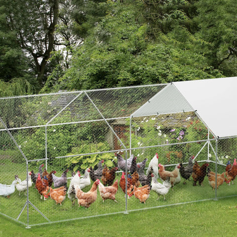 Beefy Heavy Duty Metal Chicken Coop Walk In Run With Waterproof UV Resistant Cover Durable Spacious Nineteen Point Seven Feet Long